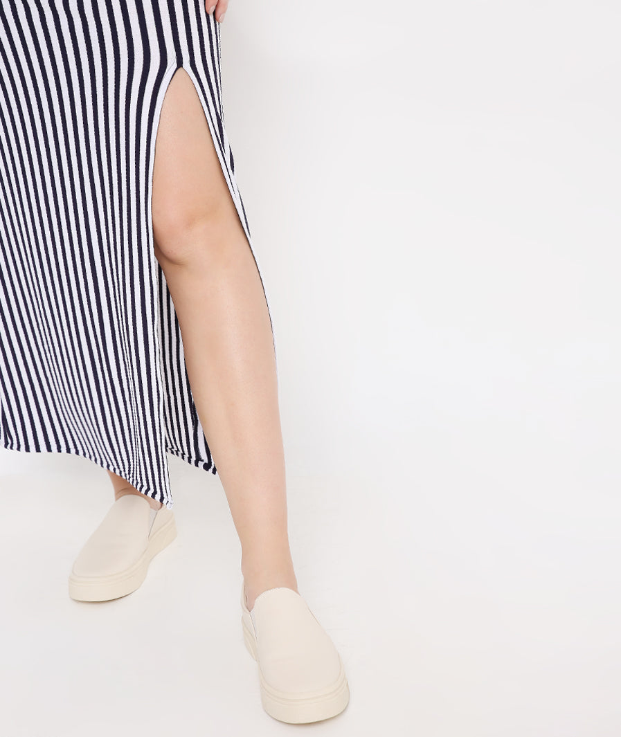 Stripes Long Slit Dress